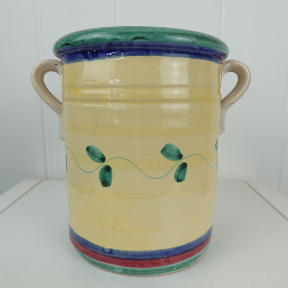 Lamas Italian Pottery Glazed Botanical Pot Utensils Vase 7.5" Tall x 6" Wide